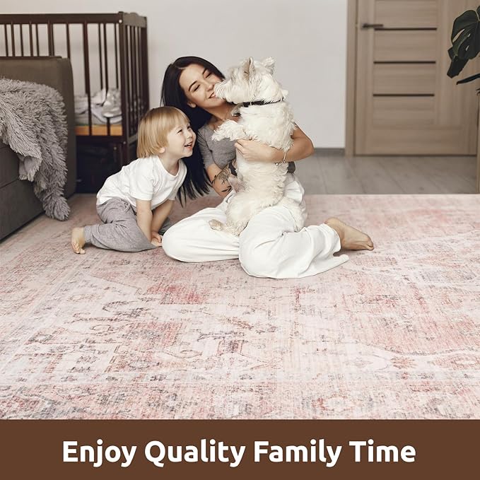 AMOAMI-4X6 Area Rugs for Living Room -Soft Vintage Bedroom Rugs-Non Slip Washable Rug-Throw for Living Room Bedroom Bedside Dining Room Offic - Pink