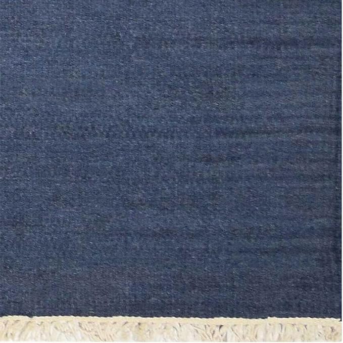 Rugsotic Carpets Hand Woven Flat Weave Kilim Wool ECO-Friendly Area Rugs - 10'x10', Square Shape, Blue Color, Solid Plain Design, Low Pile Handmade Area Rugs for Living Room, Bed Room (D00111)