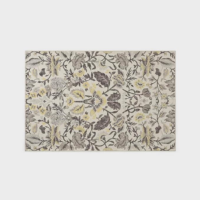 EVERGRACE Area Rugs for Living Room 6x9, Boho Floral Faux Wool Indoor Outdoor Rugs, Washable Rugs for Bedroom Dining Room Entryway Kitchen, Low Pile Floor Mat Carpet for Home Decor, Gray