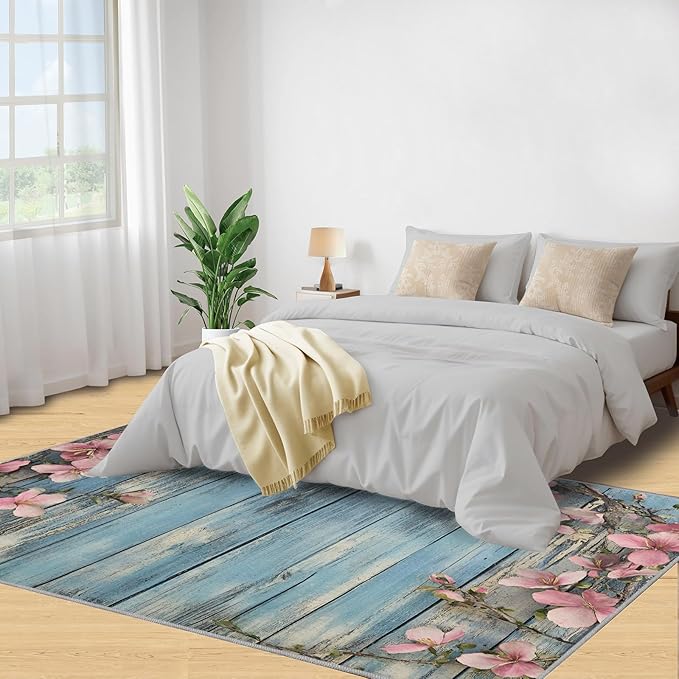 3x5 Vines Dorm Rug - Vintage Wood Panels Small Rugs for Bedroom, Rural Flowers Area Rug Washable Non Slip for Bedroom Kitchen Living Room Entryway