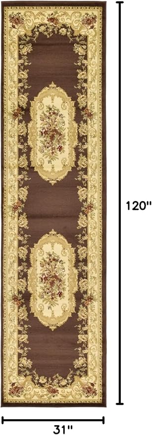 Unique Loom Versailles Collection Traditional Classic Floral Motif Area Rug (2' 7 x 10' 0 Runner, Brown/ Ivory)
