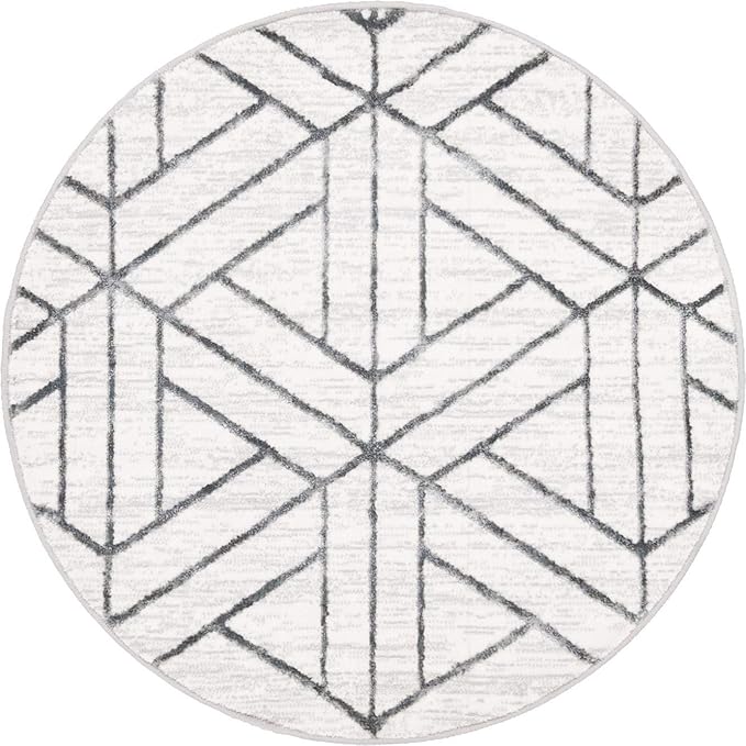 Rugs.com Lattice Trellis Collection Rug – 3 Ft Round White Low-Pile Rug Perfect for Kitchens, Dining Rooms