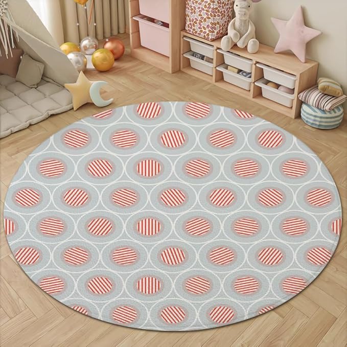 Circle Geometric Print Round Rug Vintage Blue Pink Area Rug Washable 8ft Circle Rugs for Living Room Bedroom Non Slip, Soft Indoor Floor Carpet for Kitchen Entryway Family Room