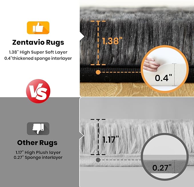 Zentavio Runner Rugs for Hallway 2x6 Shag Soft Bedroom Bedside Rugs Non Slip Fluffy Carpet for Kids Girls Boys Home Decor Aesthetic Dorm Nursery Tie-Dyed Black Grey