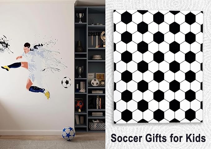 Soft Soccer Rugs for Bedroom, Machine Washable, Cute Bedside Boys Area Rug for Kids Toddlers Teens, Soccer Lovers Home Decor Indoor Carpet for Living Room, Dorms, Nursery, 5x7 FT