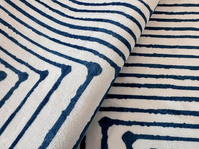 GLN Rugs Contemporary Collection - Machine Washable Area Rug, Contemporary Washable, Non Slip, Low Pile Chenille Rug, Living Room, Bedroom, Kitchen Rug (6' x 9' Blue Ivory)
