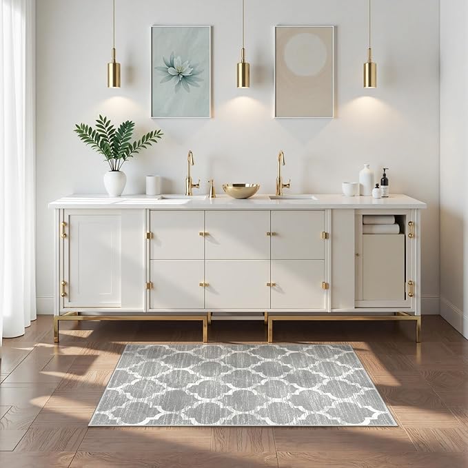 Lahome Moroccan Kitchen Runner Rug - 2X4 Rug Non-Slip Area Rug Small Accent Distressed Throw Rugs Floor Carpet for Door Mat Entryway Bedrooms Laundry Room Decor (Rectangle - 2’ X 4’, Gray)
