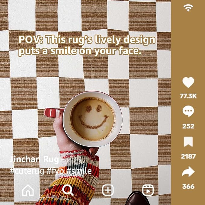 jinchan 8x10 Brown Checkered Area Rugs for Kids Room - Machine Washable Rug Modern Neutral Geometric Lattice Soft Non-Slip Carpet for Nursery Playroom Classroom Living Room Bedroom Dining Room