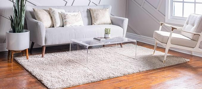 Unique Loom Davos Shag Collection Area Rug - Solid (7' 1" x 10' Rectangle, Linen)