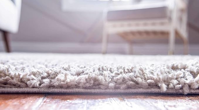 Unique Loom Davos Shag Collection Area Rug - Solid (6' 1" Round, Linen)
