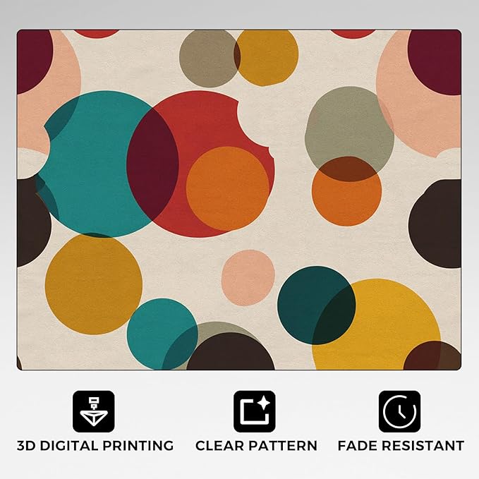 Mid Century Modern Rugs for Home Decor, 3x5 ft, Boho Geometric Circle Area Rugs for Living Room, Soft Non Slip Washable Abstract Geometry Carpet Bedroom Decorations Dt-Ghf-19