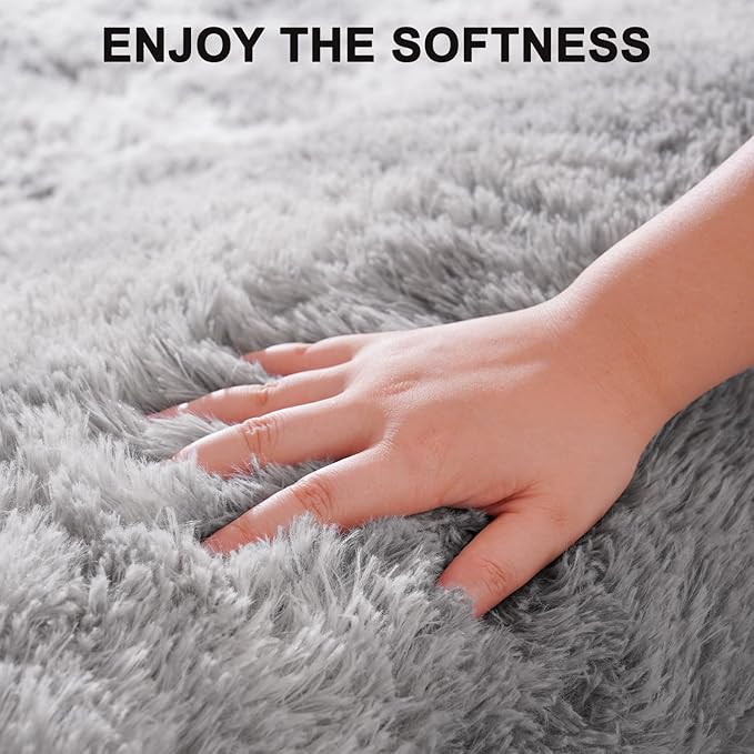 Beglad Fluffy Large Area Rugs 6x9 Feet, Modern Minimalist Style Shag Fuzzy Rugs, Non-Slip Indoor Carpet Soft Rugs for Kids Room, Bedroom & Living Room, Tie-Dyed Light Grey