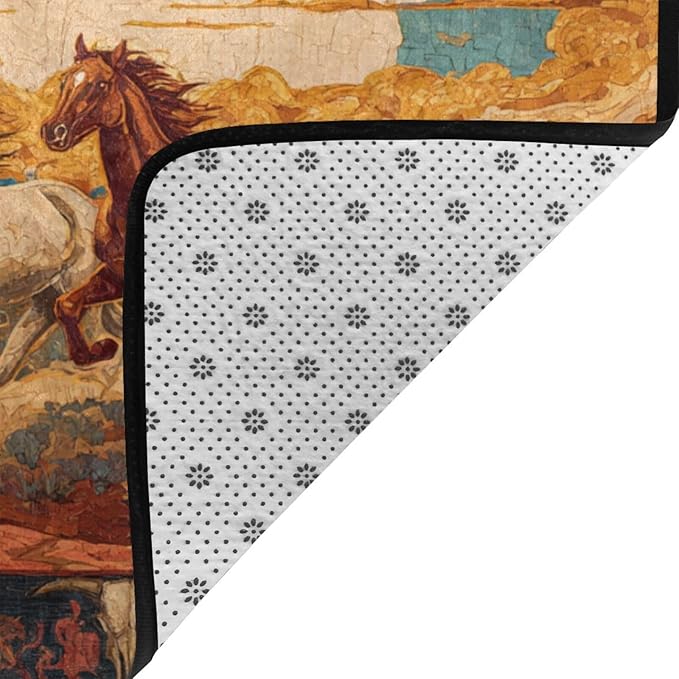 Horse Western Boho Ethnic Style Area Rug Washable Outdoor Rugs Anti-Slip Soft Carpet Entryway Indoor Door Mat for Bedroom,Living Room,Porch,Terrace and Entrance Decor 2'x 1.4'