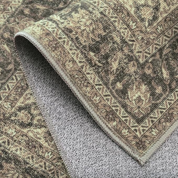 2x6 Washable Brown Runner Rug Vintage Hallway Kitchen Carpet Non-Slip Soft Low Pile Distressed Throw Rug for Bedroom Bathroom Laundry Living Room