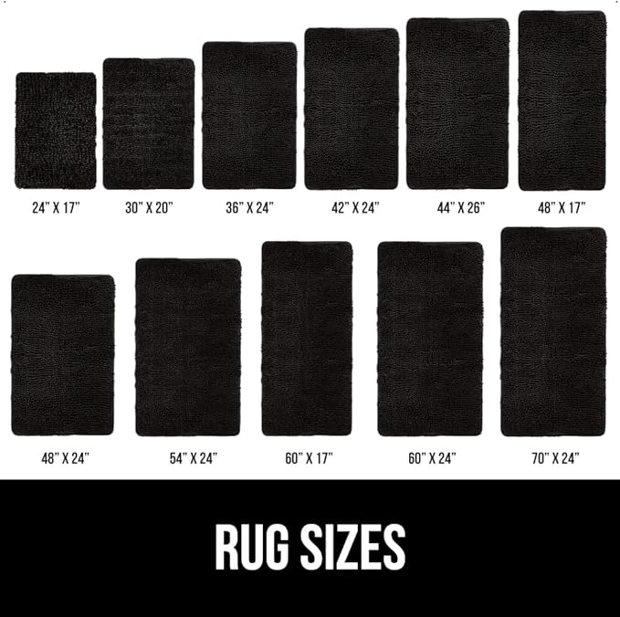 GORILLA GRIP Bath Rug Mat 48x24, Thick Soft Absorbent Chenille, Quick Dry Microfiber Mats, Rubber Backing Washable Shower Floor Rugs, Bathmat Runner, US Designed Bathroom Home Decor Accessories Black