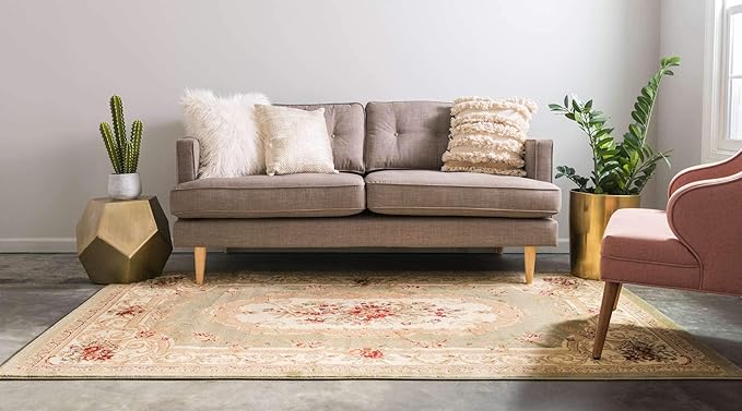Unique Loom Versailles Collection Traditional Classic Floral Motif Area Rug (7' 0 x 10' 0 Rectangular, Green/ Ivory)