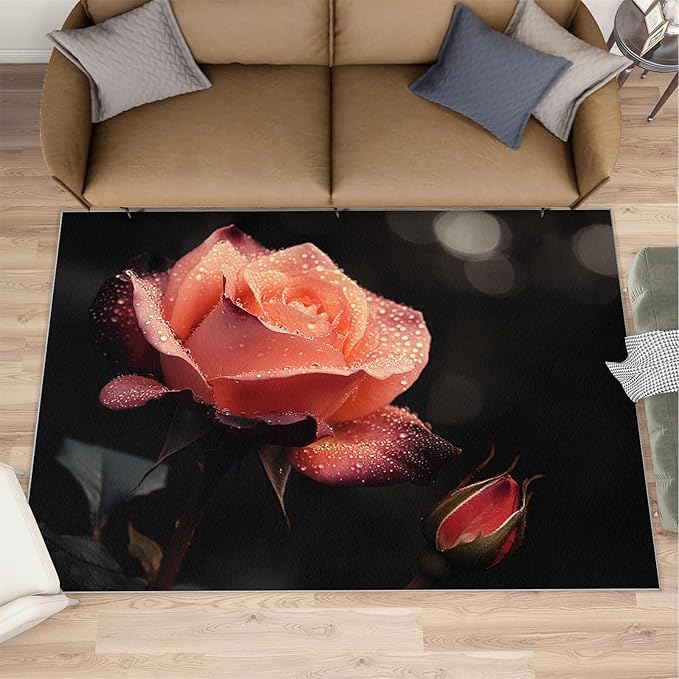 2x4 Florals Runner Rug for Hallway - Natural Flowers Kitchen Mat, Realistic Rose Kitchen Runner Rug Soft Non Slip Anti Fatigue for Laundry Room Indoor Hallways