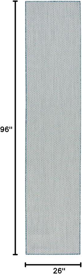 Nourison Home Courtyard Ivory Aqua 2'2" x 8' Area Rug - Easy Clean, Non Shedding, Bed Room, Living Room, Dining Room, Kitchen (8' Runner)