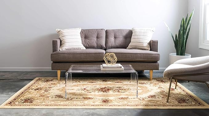 Unique Loom Versailles Collection Traditional Classic Floral Motif Area Rug (9' 0 x 12' 0 Rectangular, Ivory/ Tan)