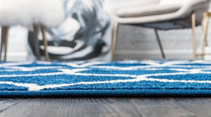 Rugs.com Lattice Frieze Collection Rug – 7' x 10' Navy Blue Medium Rug Perfect for Living Rooms, Large Dining Rooms, Open Floorplans