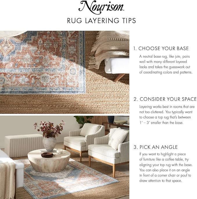 Nourison Home Textured Home Beige Ivory 7'10" x 9'10" Area Rug - Easy Clean, Non Shedding, Bed Room, Living Room, Dining Room, Kitchen (8' x 10')
