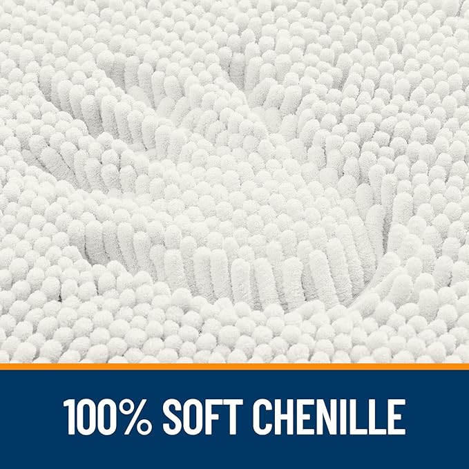 OLANLY Bathroom Rugs 34x21, Extra Soft Absorbent Chenille Bath Rugs, Rubber Backing Quick Dry, Machine Washable Bath Mats for Bathroom Floor, Tub and Shower, Home Decor Accessories, Ivory