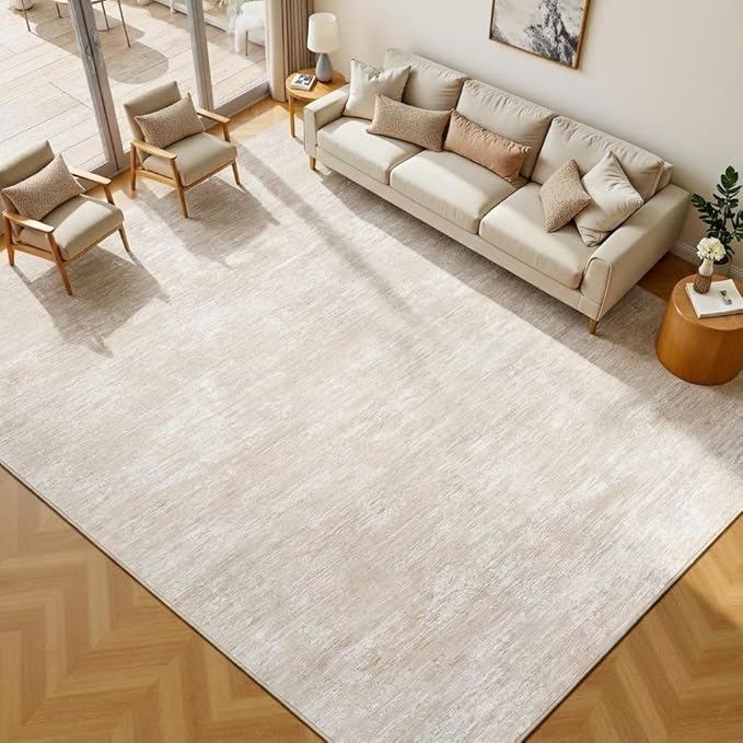 Garvee 8x10 Area Rug for Bedroom Washable Kids Room Rug with Rubber Backing, Stain Resistant Modern Solid Rugs Non Shedding Low Pile Contemporary Carpet for Living Room, Dining Room, Beige
