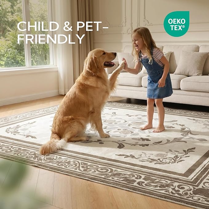 SOULFUL Medium Pile 3x5 Area Rug - Cozy Soft Underfoot Small Entryway Rug - Brown Boho Floral - Washable Non-Slip - Perfect for Living Room Bedroom Foot Kids Room Reading Nook