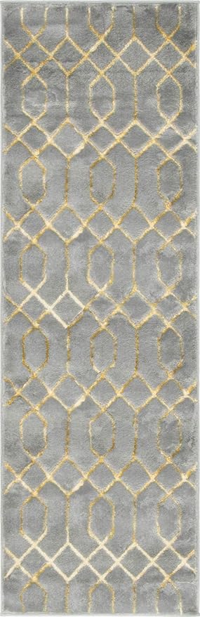 Unique Loom Marilyn Monroe Glam Collection Area Rug - Trellis (2' x 6' 1' Runner, Gray Gold/ Gold)