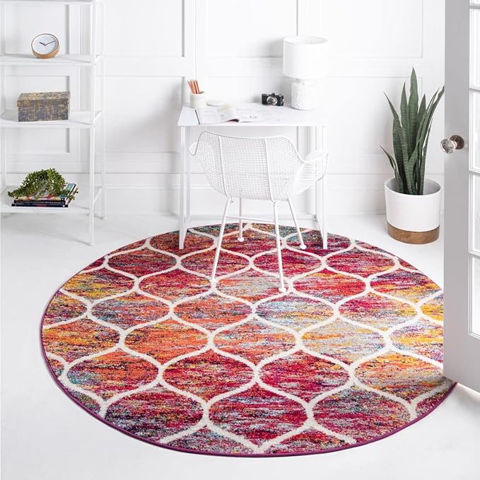 Rugs.com Lattice Frieze Collection Rug – 10' Round Multi Medium Rug Perfect for Kitchens, Dining Rooms
