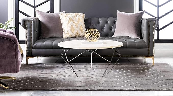 Marilyn Monroe Glam Collection Area Rug - Trellis (9' x 12' Rectangle, Gray Silver/ Silver)