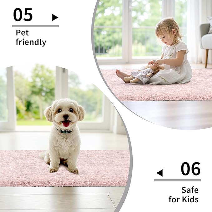 Pink Bathroom Rug 24x48 Non Slip Fluffy Bath Mat for Bathroom Floor Washable Plush Luxury Bath Rug for Tub Soft Shaggy Absorbent Shower Sink Mat