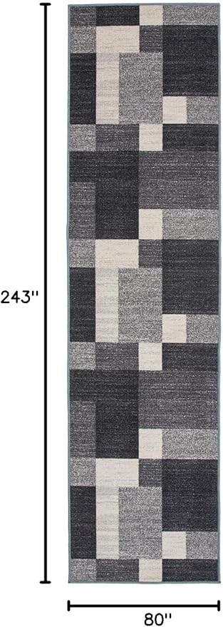 Rugshop Modern Boxes Design Non-Slip (Non-Skid) Carpet for Hallway,Entryway,Kitchen Runner Rug 2'7" x 8' Gray