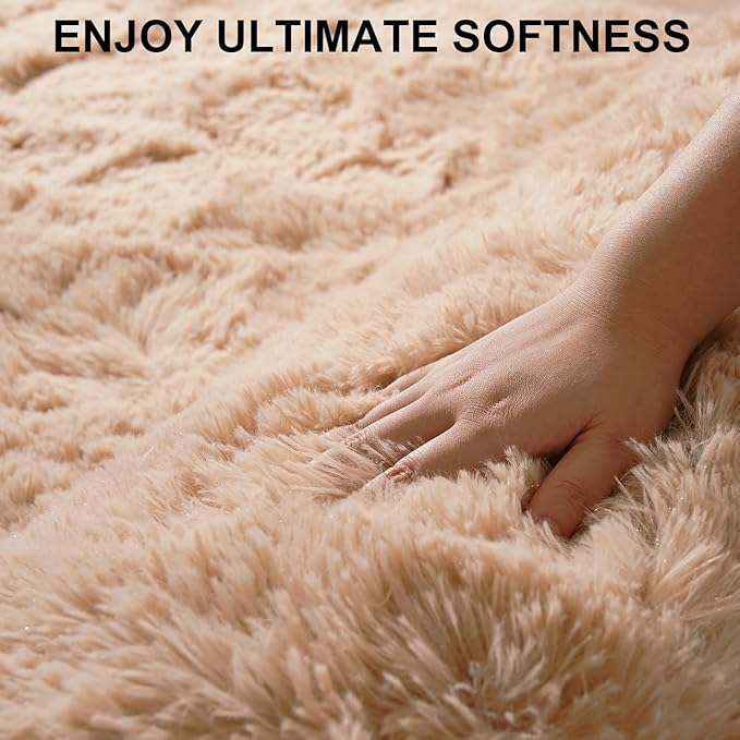 Beglad Shag Rugs for Living Room, Beige Area Rugs 5x7 Feet Upgrade Anti-Skid Modern Minimalist Style Memory Foam Rugs for Bedroom, Indoor Carpet Suitable for Boys Teens Room Decor