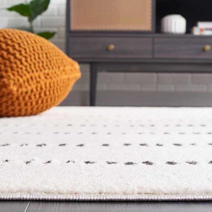 SAFAVIEH Melody Collection Area Rug - 5'3" x 7'6", Ivory & Black, Stripe Design, Non-Shedding & Easy Care, Ideal for High Traffic Areas in Living Room, Bedroom (MEL114A)