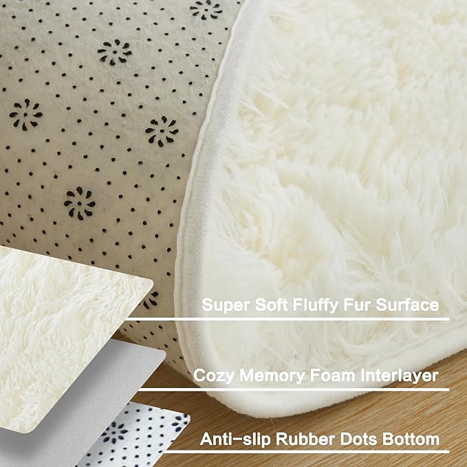 Andency Cream Area Rugs 9x12 for Living Room Home Decor, Large Shaggy Bedroom Carpet, Non-Slip Big Shag Indoor Thick Soft Fluffy Furry Fur Area Rugs for Kids Dorm Nursery Aesthetic