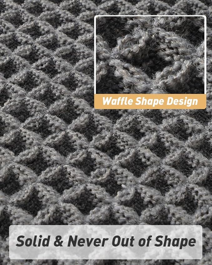AMOAMI Upgraded Waffle Bath Mat, Super Absorbent Non Slip Bath Mats for Bathroom Floor, Machine Washable Bathroom Rugs with Tassels, Rubber Backed Bathroom Mats, Ultra Soft, 24" x 36", Dark Grey