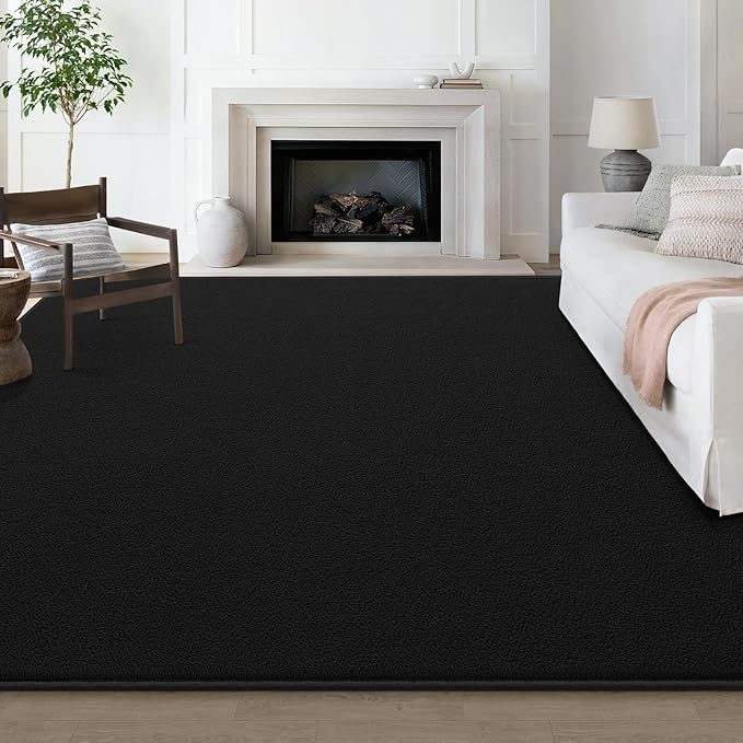 Large Modern Area Rugs for Living Room Bedroom, 5x8 Feet Black Ultra Soft Solid Thickened Memory Foam Indoor Minimalist Carpets, Non-Slip Comfy Rugs for Boys Girls Nursery Kids Room Home Décor