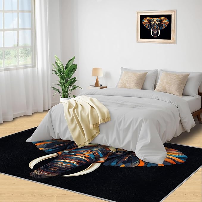Indian Gods Rugs for Bedroom - 5x7 Area Rug - Ganesha Rugs for Living Room, Abstract 3D Ganesha Rug, Non-Slip Washable Home Decor Carpet