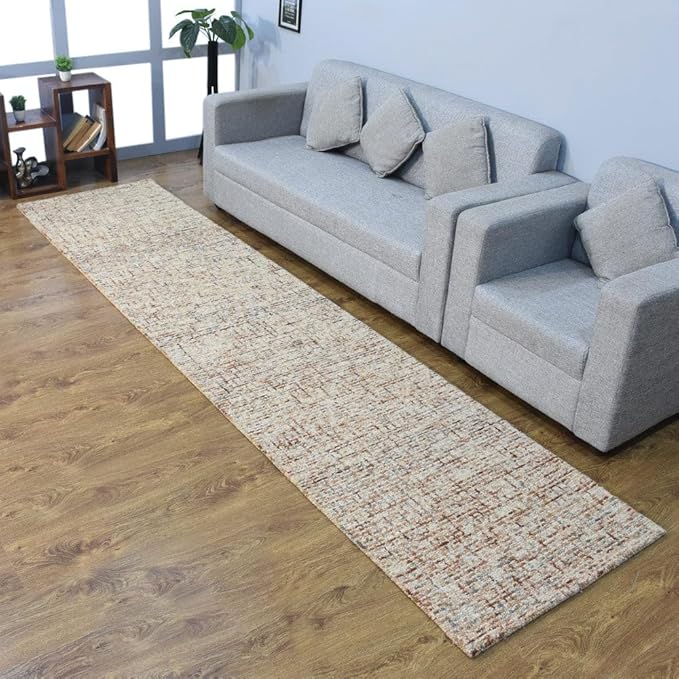 Hand Tufted Wool ECO-Friendly Area Rugs - 2'6''x11', Runner Shape, Light Brown, Solid Plain Design, High Pile Thick Handmade Area Rugs for Living Room, Bed Room (KWC111)