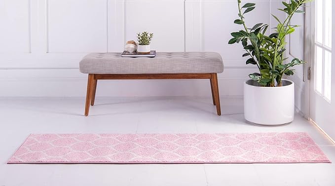 Rugs.com Lattice Frieze Collection Rug – 2' x 8' 8 Runner Light Pink Medium Rug Perfect for Living Rooms, Large Dining Rooms, Open Floorplans