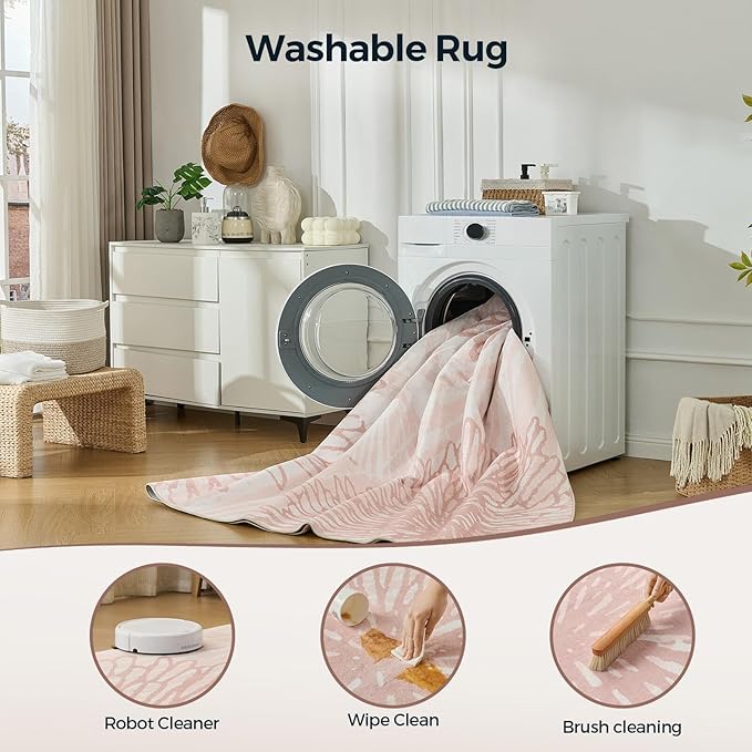 WITSHOCK Pink Rugs 12x15 for Bedroom Girls,Floral Modern Distress Print Pattern Carpet for Living Room Dining Room,Stain Resistant Anti Slip Backing Rugs for Kids Room Nursery Playroom,Light Pink