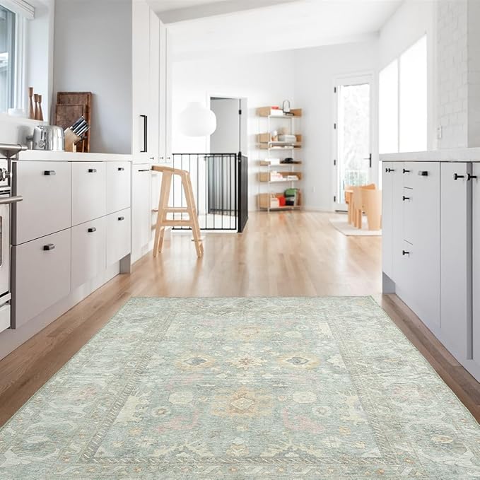 Revival Rugs Nimbus 5'x8' Zero-Shedding Area Rug for Living Room Bedroom - Oeko-TEX Certified, Low Pile, Spot Clean, Confetti, Mint Green