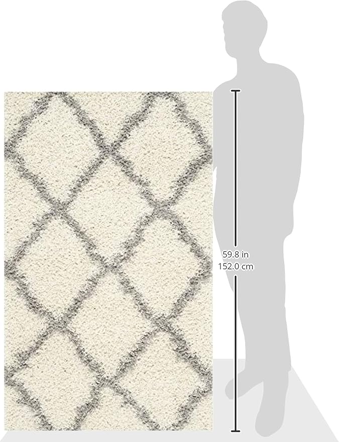 SAFAVIEH Dallas Shag Collection Accent Rug - 3' x 5', Ivory & Grey, Trellis Design, Non-Shedding & Easy Care, 1.5-inch Thick Ideal for High Traffic Areas in Entryway, Living Room, Bedroom (SGD257F)