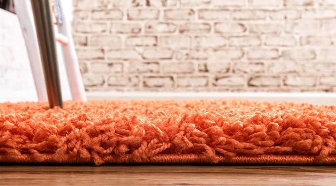 Unique Loom Solid Shag Collection Area Rug (2' 2" x 6' 5" Runner, Tiger Orange)