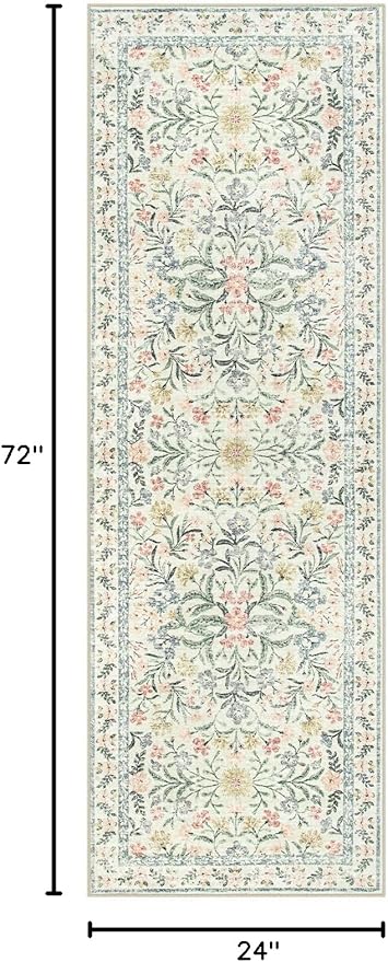 Lahome Washable Runner Rug 2x6, Boho Kitchen Runner Rugs 24 x 72 Non Slip,Vintage Indoor Throw Carpet for Bedside Hallway Entry Bedroom Laundry, Beige/Multi