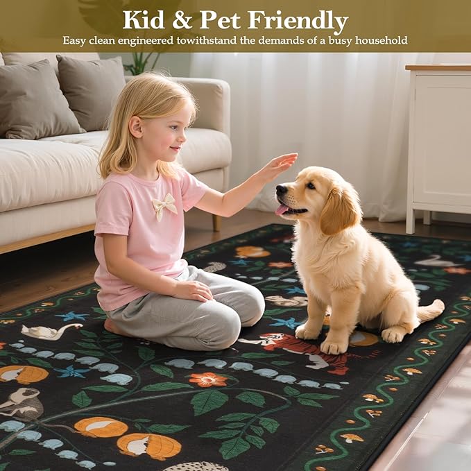 Collive Runner Rugs for Hallways, 2x6 Jungle Animal Kitchen Rugs Non Slip Washable Bathroom Runners Rug, Black Soft Ultra Thin Laundry Carpets Stain Resistant Indoor Mats for Entrance, Bedroom