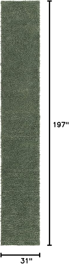 Unique Loom Davos Shag Collection Area Rug - Solid (2' 7" x 16' 5" Runner, Sage)