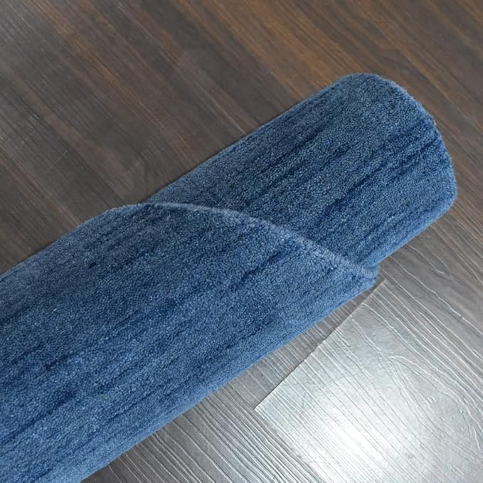 Hand Knotted Loom Wool ECO-Friendly Area Rugs - 8'x8', Round, Blue Color, Solid Plain Design, High Pile Thick Handmade Anti Skid Area Rugs for Living Room, Bed Room (L00111)