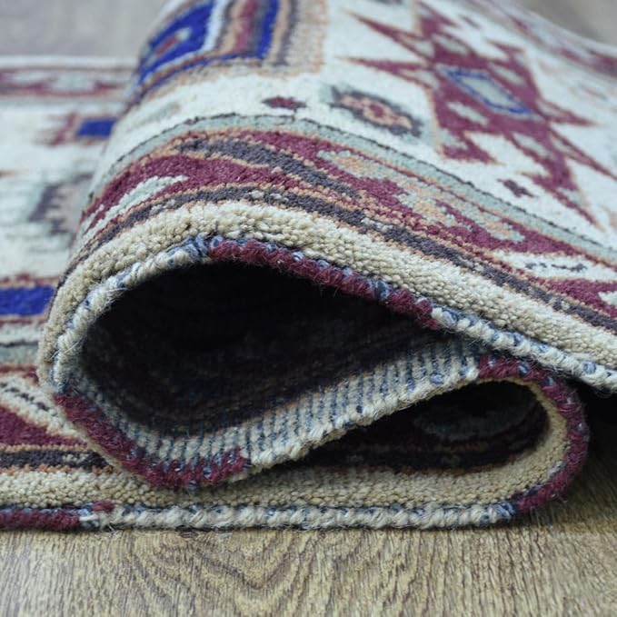 Hand Knotted Wool & Silk ECO-Friendly Oriental Area Rugs - 2'6''x10', Runner Shape, Cream Burgundy Color, Classic Oriental Traditional, Medium Pile Handmade Area Rugs (AF0102)